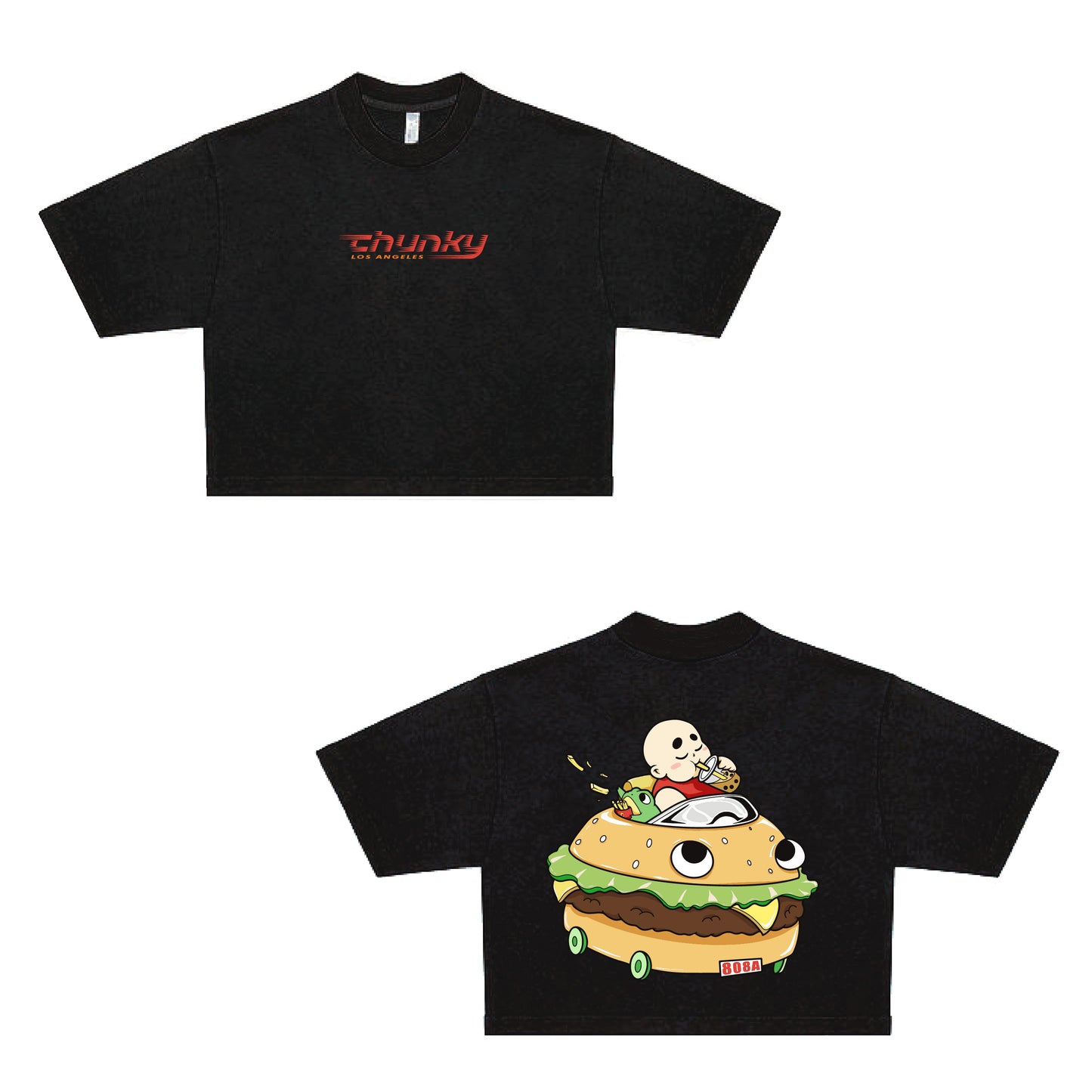 Chunky Burger Wagon Cropped Tee - Black