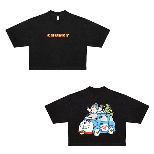 Chunky Taxi Cat Cropped Tee - Black