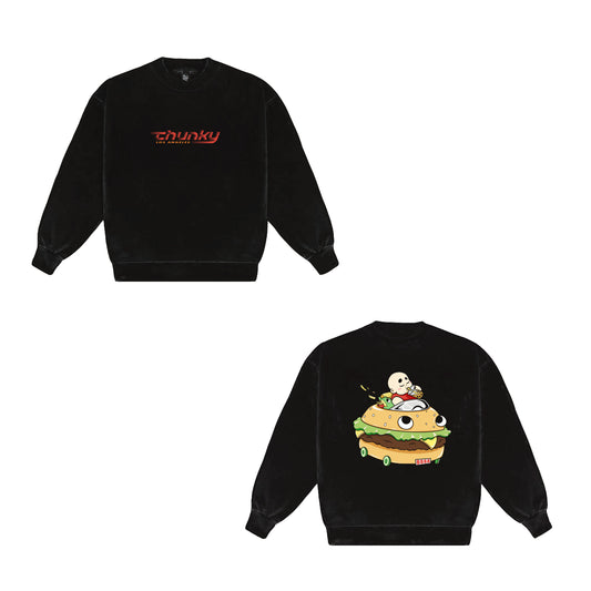 Chunky Burger Wagon Crewneck Sweater - Black
