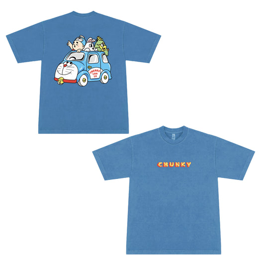 Chunky Taxi Cat T-Shirt - Cerulean Blue