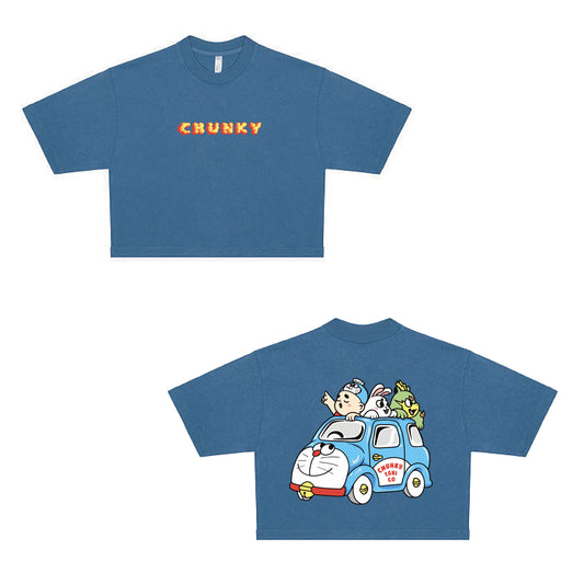 Chunky Taxi Cat Cropped Tee - Cerulean Blue