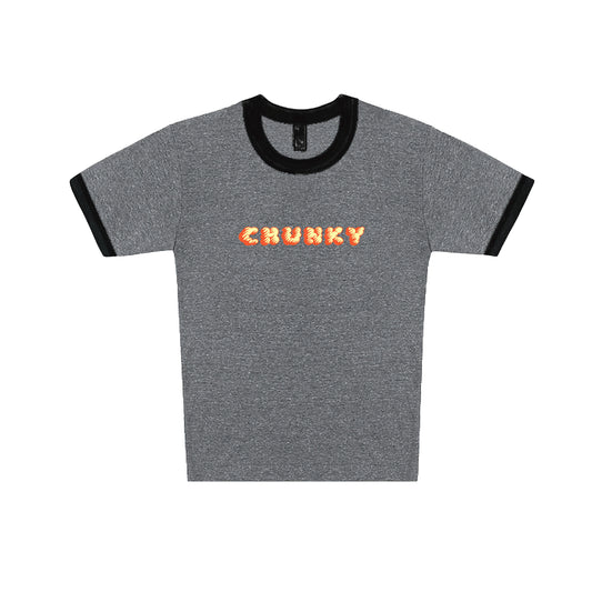 Chunky Puffy Logo Baby Rib Ringer Tee - Gray/Black