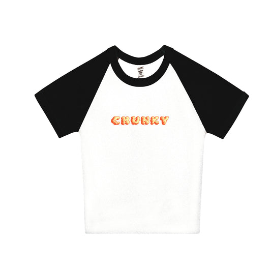 Chunky Puffy Logo Raglan Baby Rib Tee - White/Black