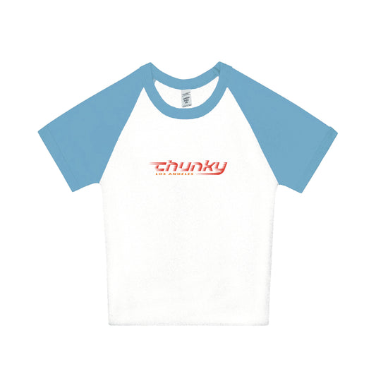 Chunky Speedy Logo Raglan Baby Rib Tee - White/Baby Blue