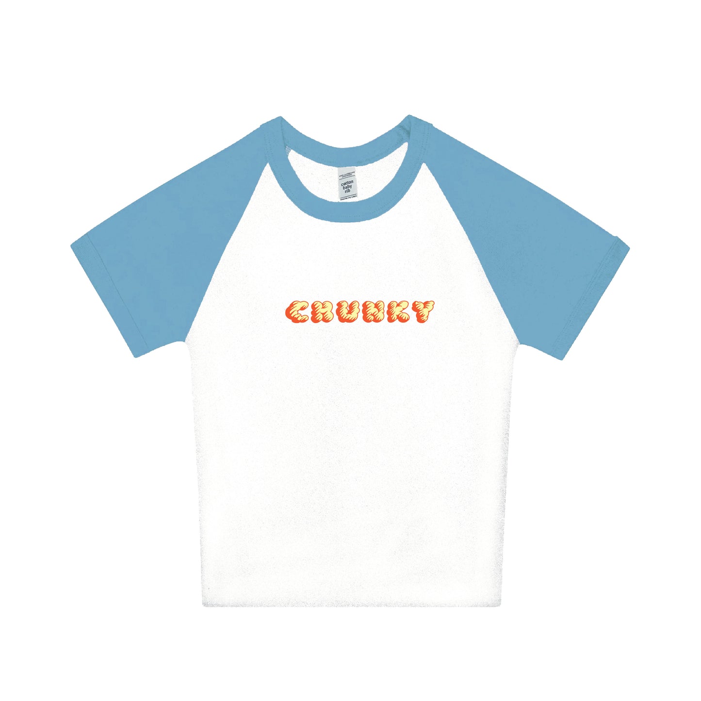 Chunky Puffy Logo Raglan Baby Rib Tee - White/Baby Blue