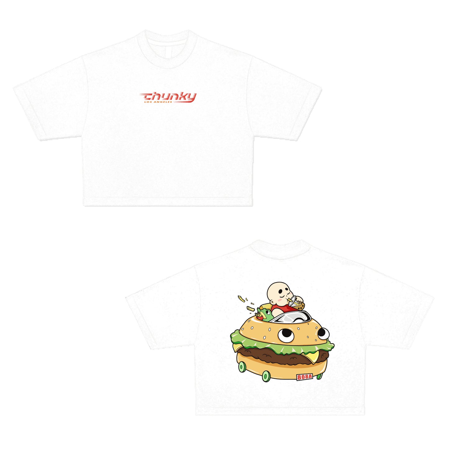 Chunky Burger Wagon Cropped Tee - White