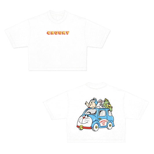 Chunky Taxi Cat Cropped Tee - White