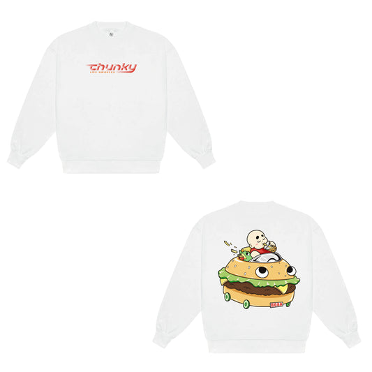 Chunky Burger Wagon Crewneck Sweater - White