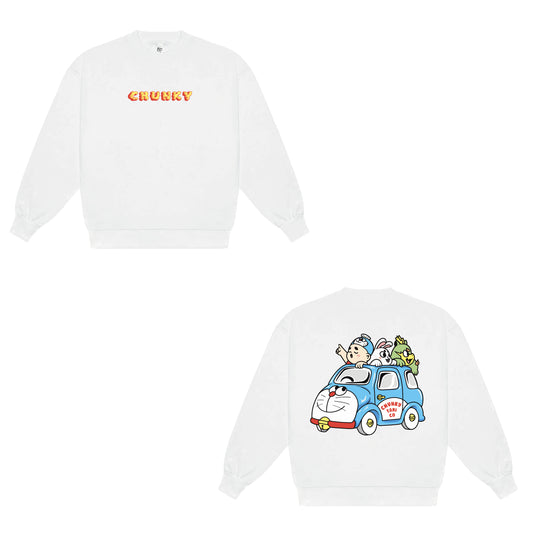 Chunky Taxi Cat Crewneck Sweater - White