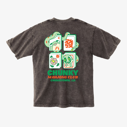 Chunky Snake Mahjong T-Shirt - Dark Brown Grain