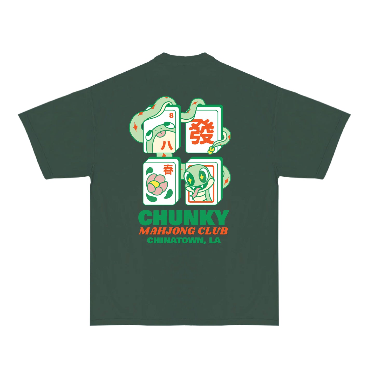 Chunky Snake Mahjong T-Shirt - Moss - PREORDER