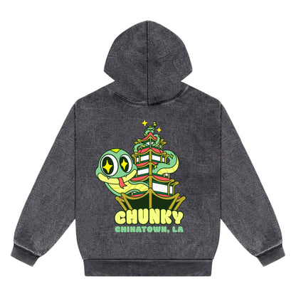 Chunky Snake and Pagoda Premium 14oz Hoodie - Sesame