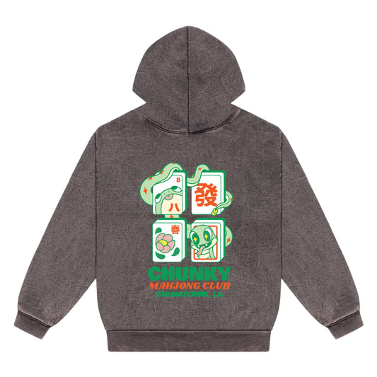 Chunky Snake Mahjong Premium 14oz Hoodie - Dark Brown Grain - PREORDER