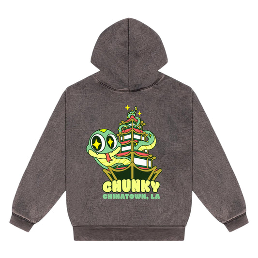 Chunky Snake and Pagoda Premium 14oz Hoodie - Dark Brown Grain - PREORDER