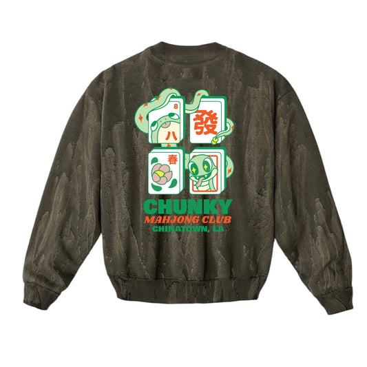 Chunky Snake Mahjong Heavy Fleece Sweater - Dark Wood - PREORDER