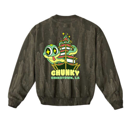 Chunky Snake and Pagoda Heavy Fleece Sweater - Dark Wood - PREORDER