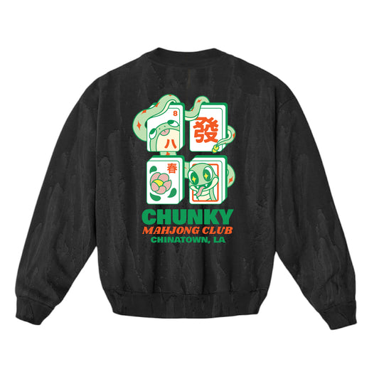 Chunky Snake Mahjong Heavy Fleece Sweater - Dark Wood