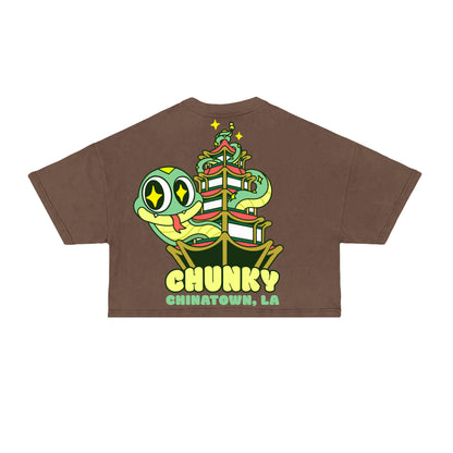 Chunky Snake and Pagoda Cropped T-Shirt - Mocha