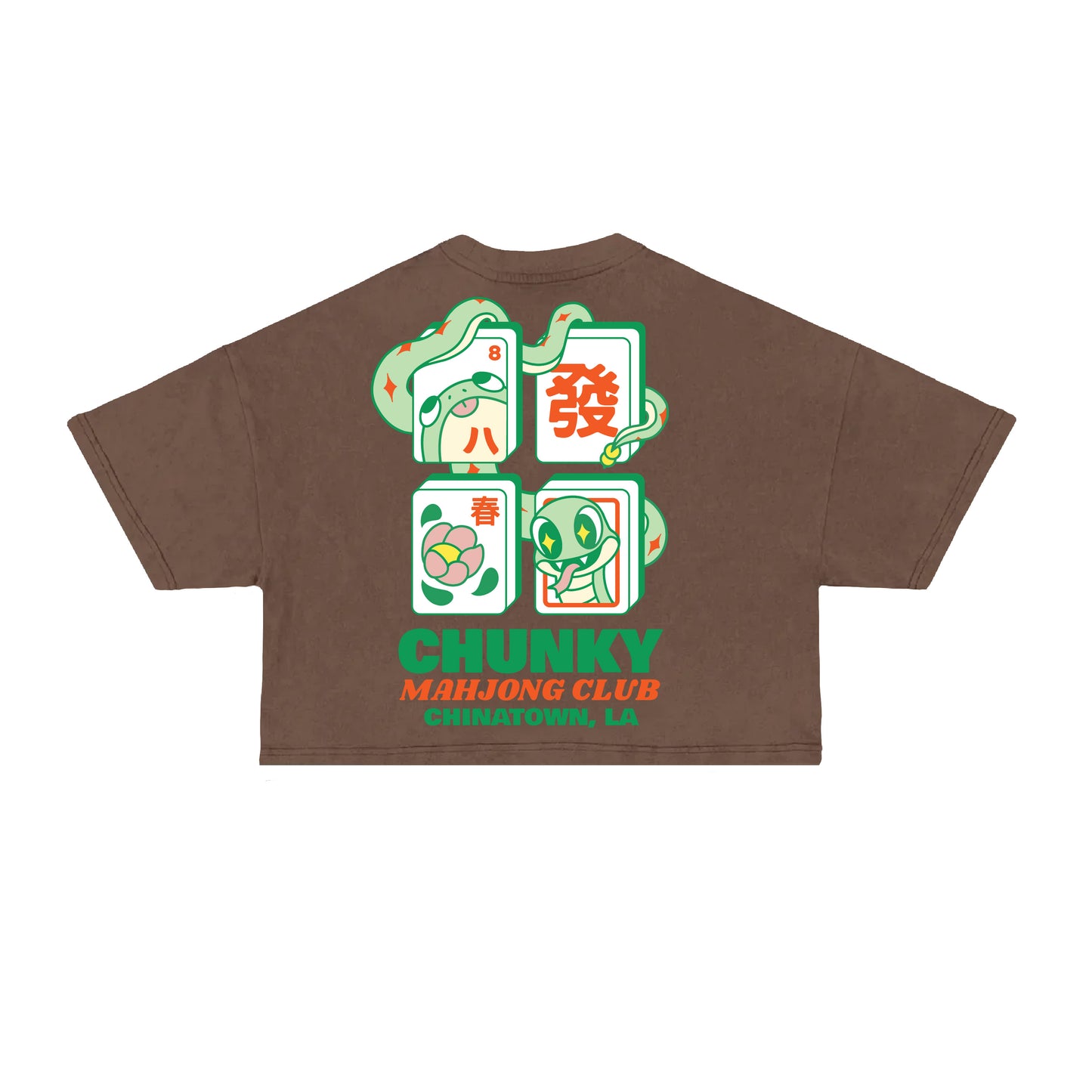 Chunky Snake Mahjong Cropped T-Shirt - Mocha