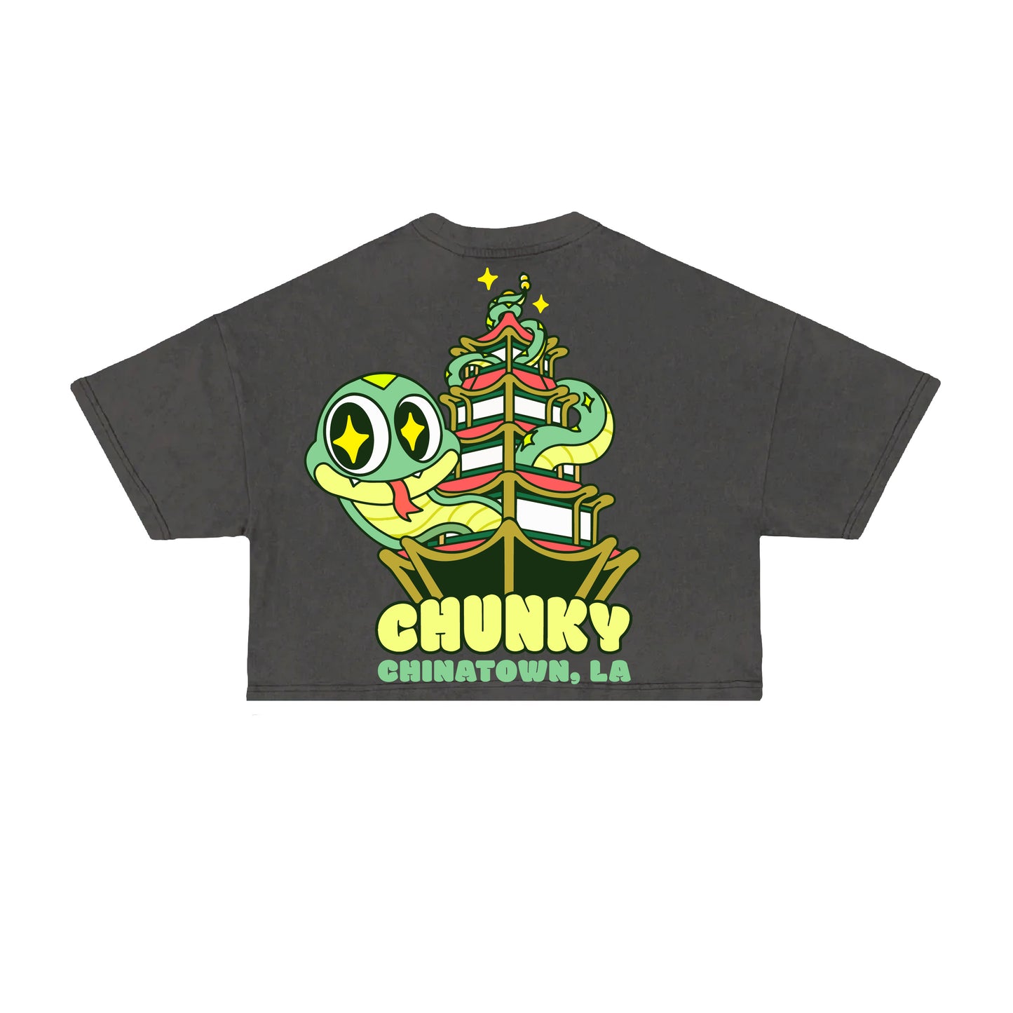 Chunky Snake and Pagoda Cropped T-Shirt - Shadow