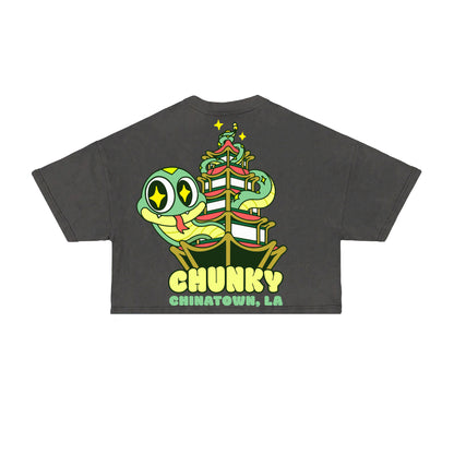 Chunky Snake and Pagoda Cropped T-Shirt - Shadow