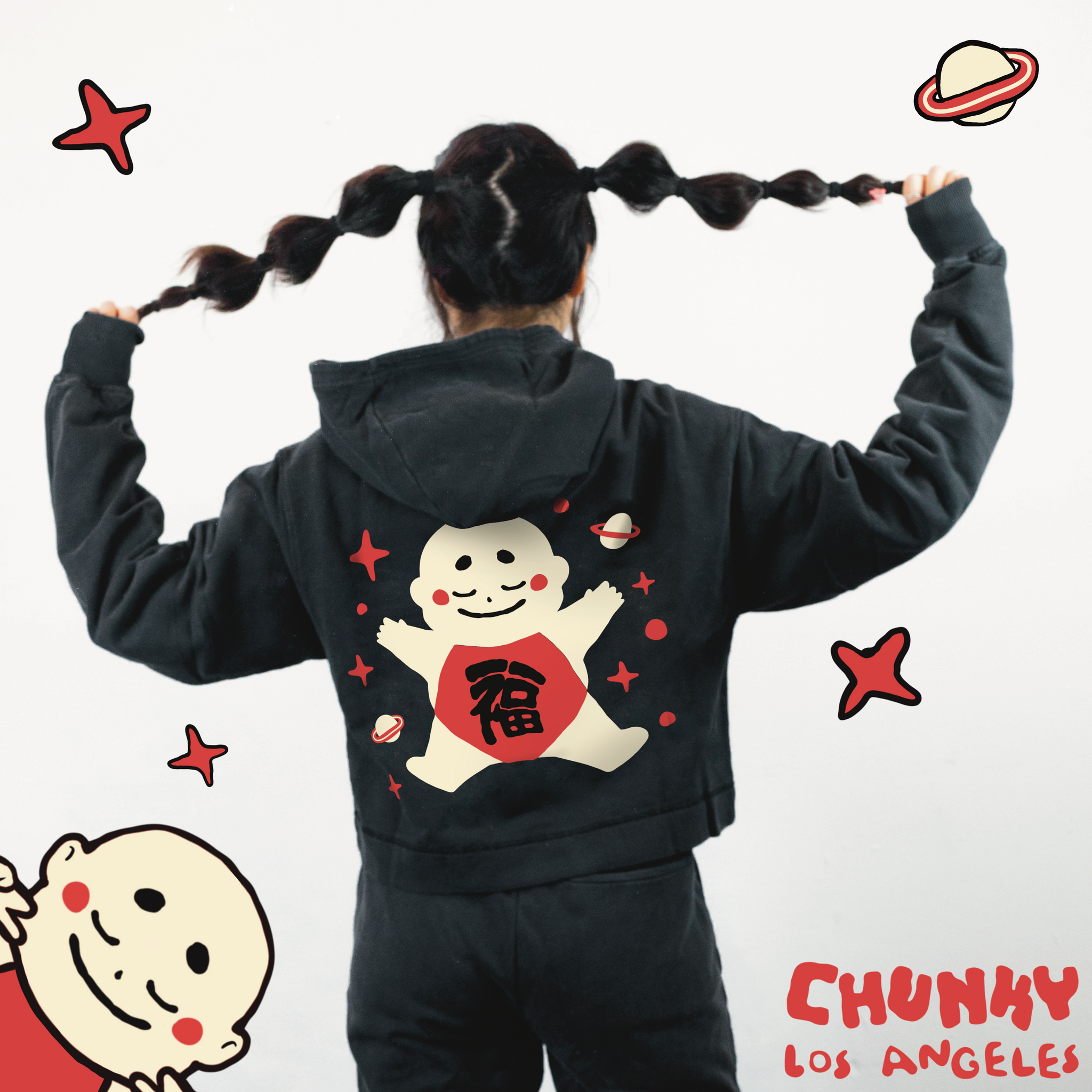 Chunky Baby Space Premium Cropped Hoodie- Vintage Black