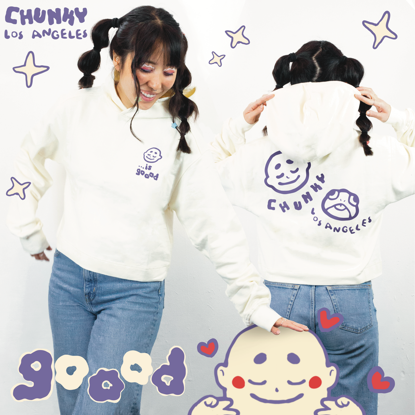 Chunky is Goood Premium Cropped Hoodie - Cream